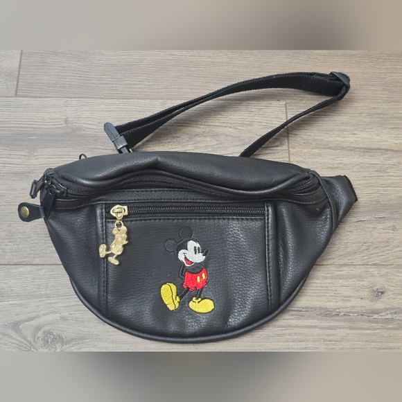 Disney Mickey Mouse Fanny Bag Black Embroidered - Picture 1 of 8